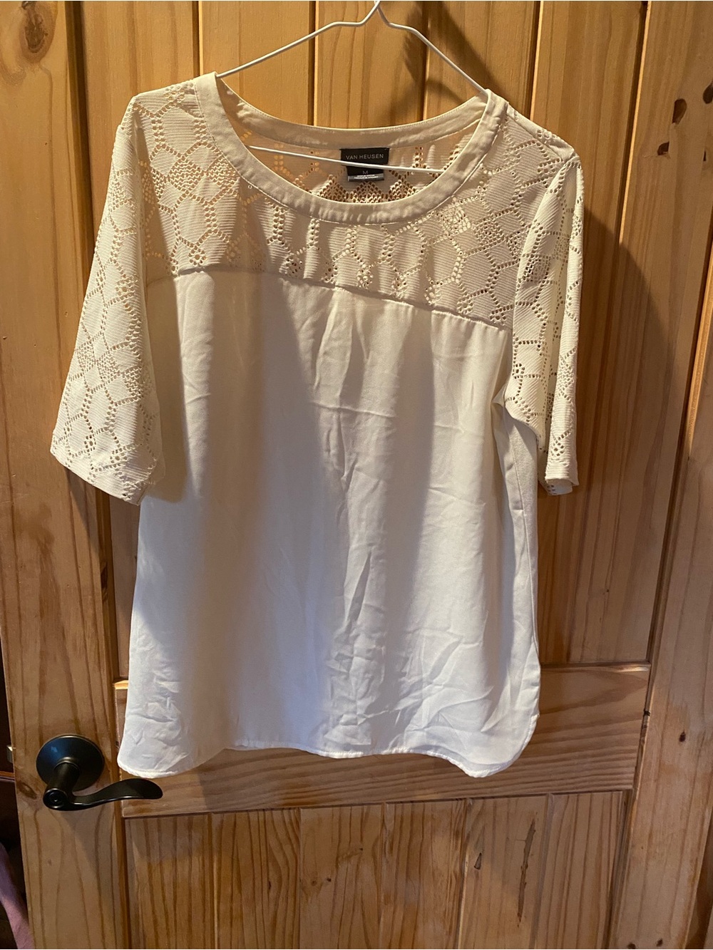 Van Heusen Cream Lace Panel Short Sleeve Blouse